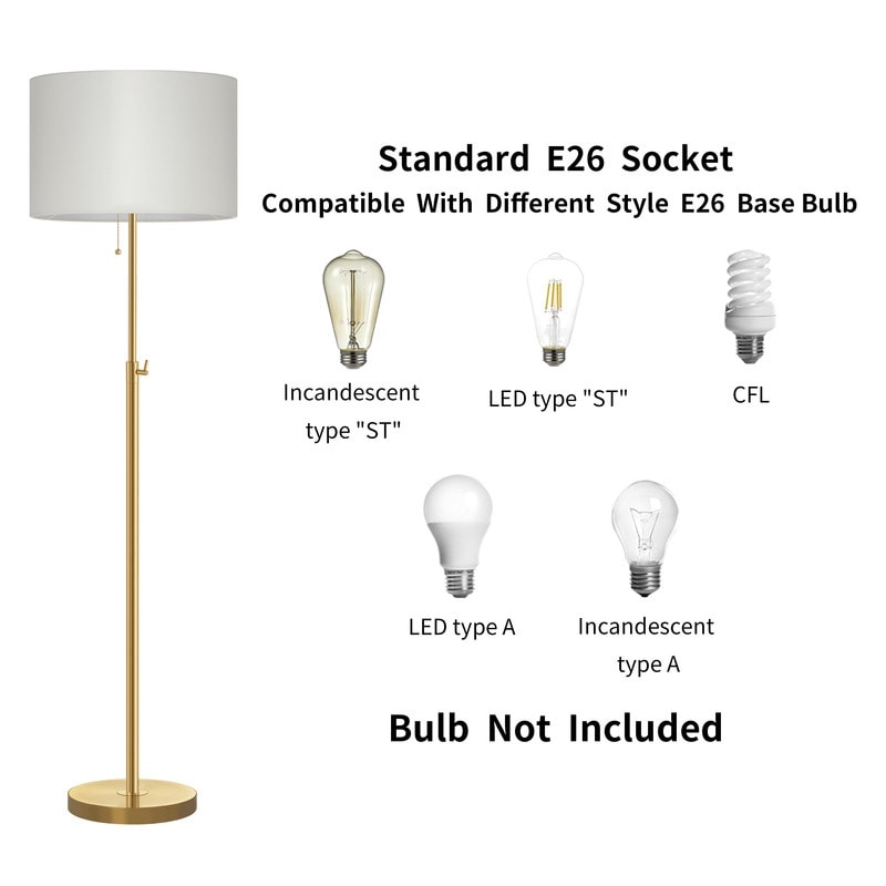 KAWOTI 65inch Modern Adjustable Standard Floor Lamp with White Drum Shade