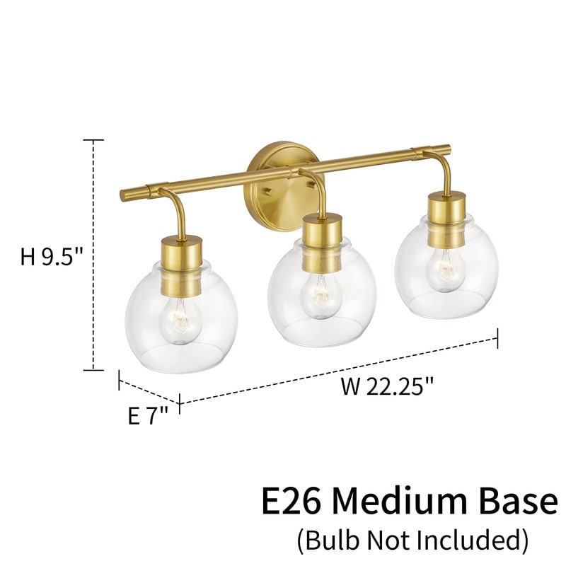 KAWOTI Dimmable Bathroom Vanity Light with Clear Glass Shades