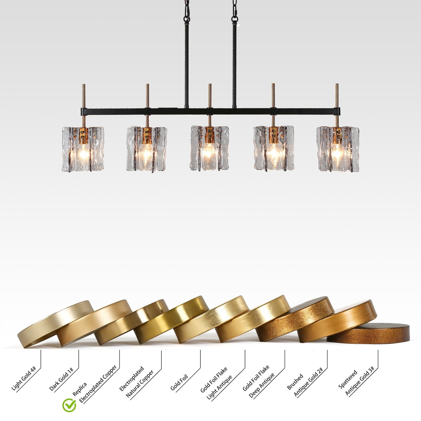 Kasy Modern 5-Light Linear Chandelier Textured Glass Kitchen Island Light Unique Design