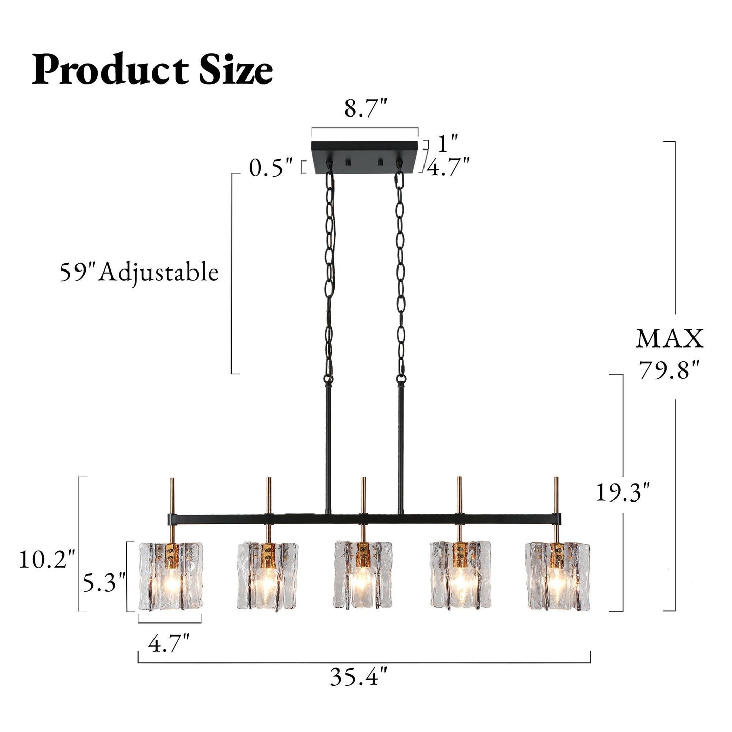 Kasy Modern 5-Light Linear Chandelier Textured Glass Kitchen Island Light Unique Design