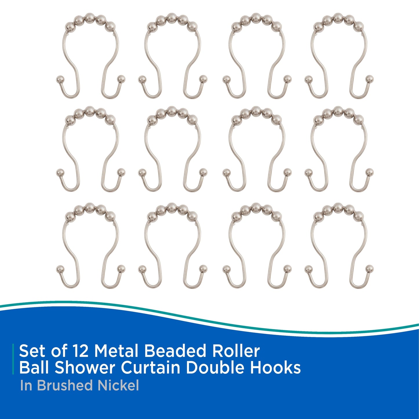 Kenney Beaded Roller Shower Curtain Double Hooks, Set of 12