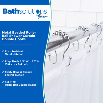Kenney Beaded Roller Shower Curtain Double Hooks, Set of 12
