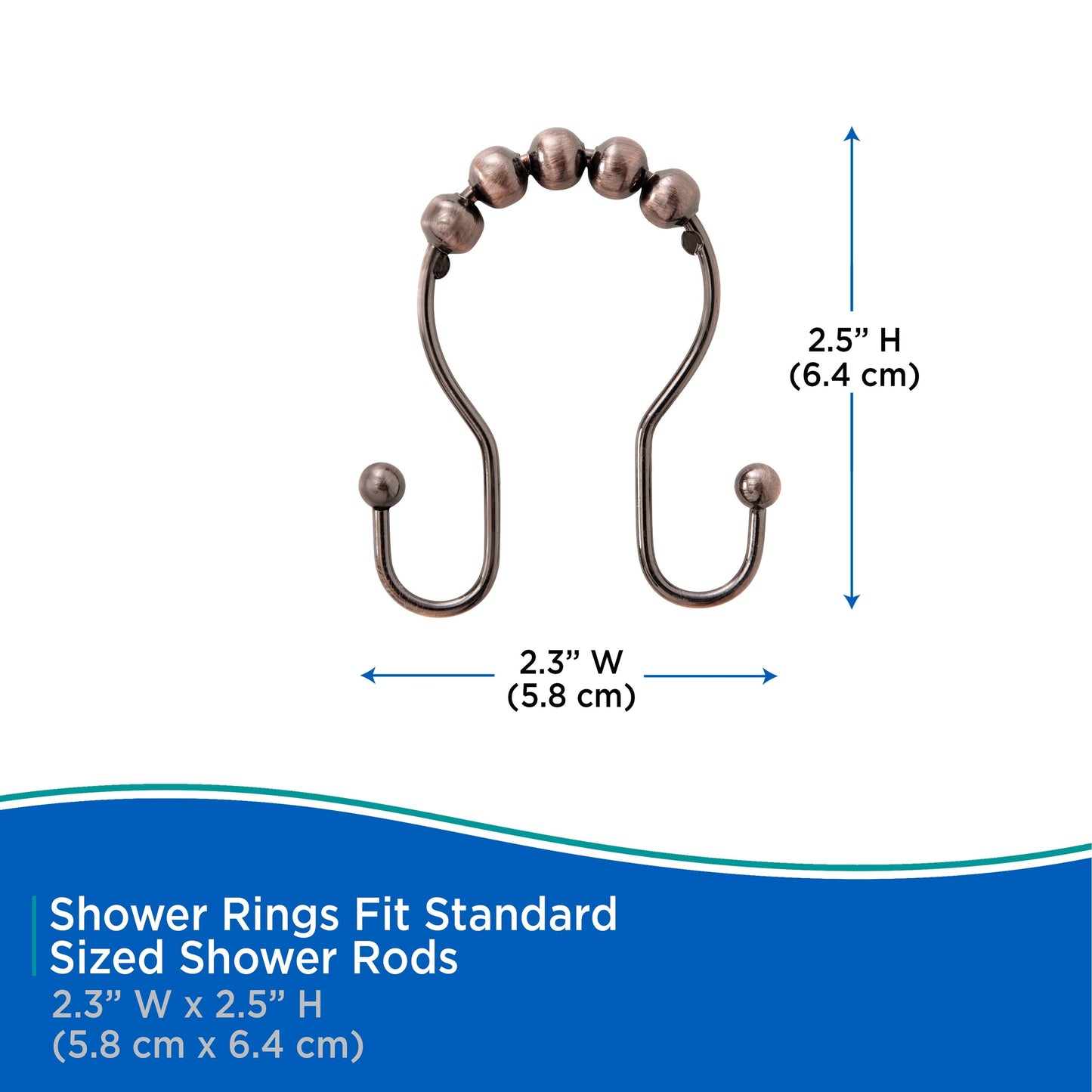 Kenney Beaded Roller Shower Curtain Double Hooks, Set of 12