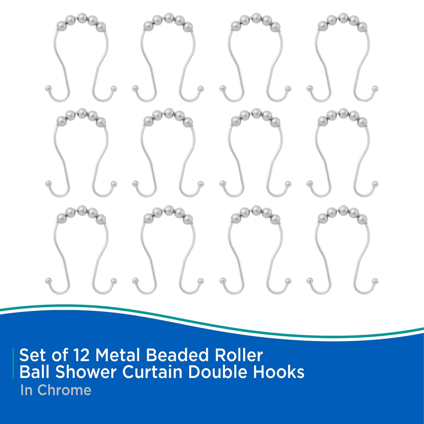 Kenney Beaded Roller Shower Curtain Double Hooks, Set of 12