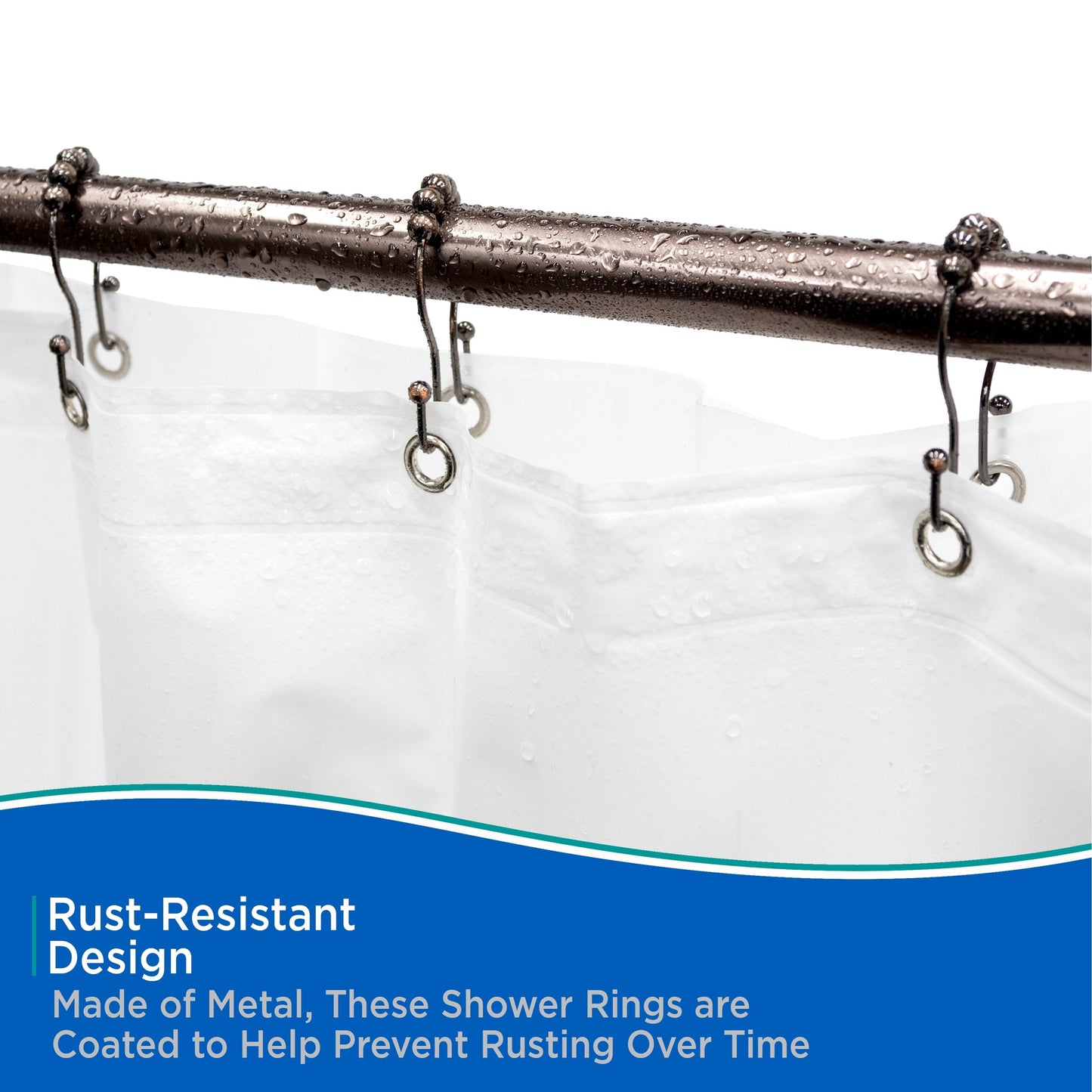 Kenney Beaded Roller Shower Curtain Double Hooks, Set of 12