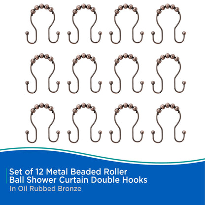 Kenney Beaded Roller Shower Curtain Double Hooks, Set of 12