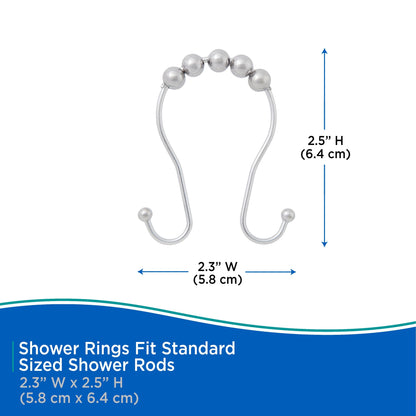 Kenney Beaded Roller Shower Curtain Double Hooks, Set of 12
