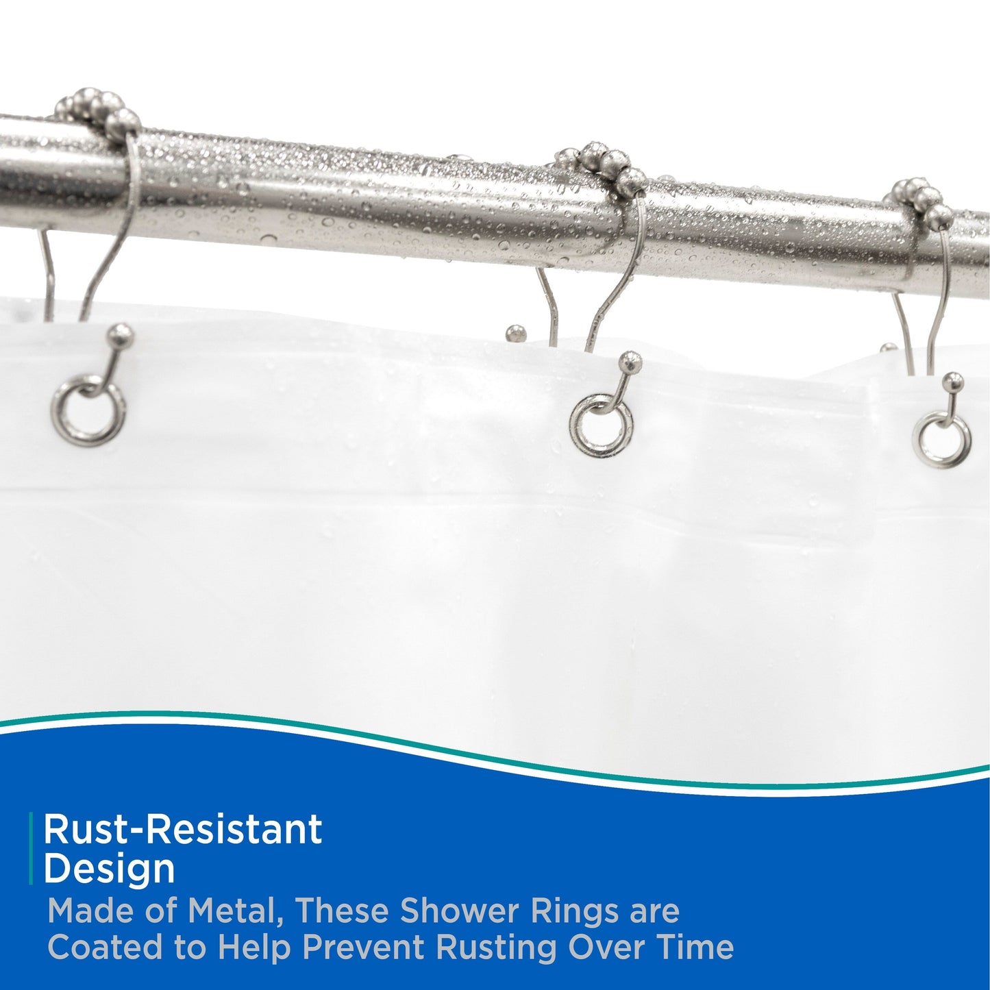 Kenney Beaded Roller Shower Curtain Double Hooks, Set of 12