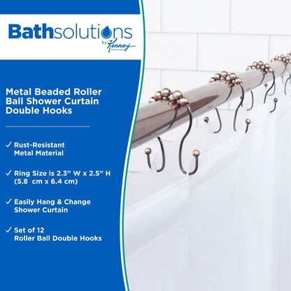 Kenney Beaded Roller Shower Curtain Double Hooks, Set of 12
