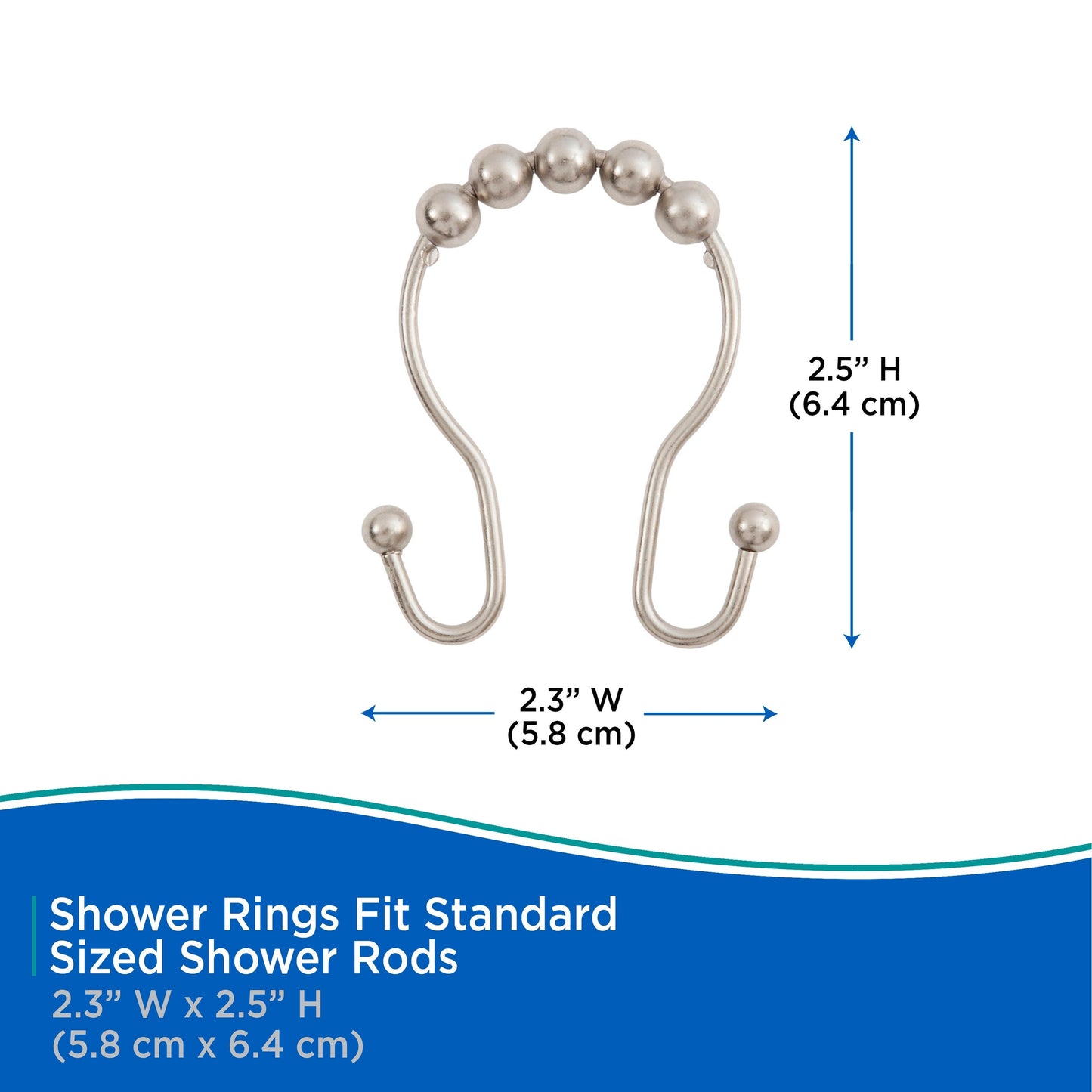 Kenney Beaded Roller Shower Curtain Double Hooks, Set of 12