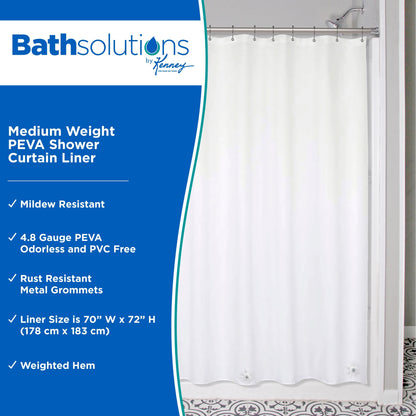 Kenney Medium Weight PEVA Shower Curtain Liner, 70 W x 72 H, 2-Pack