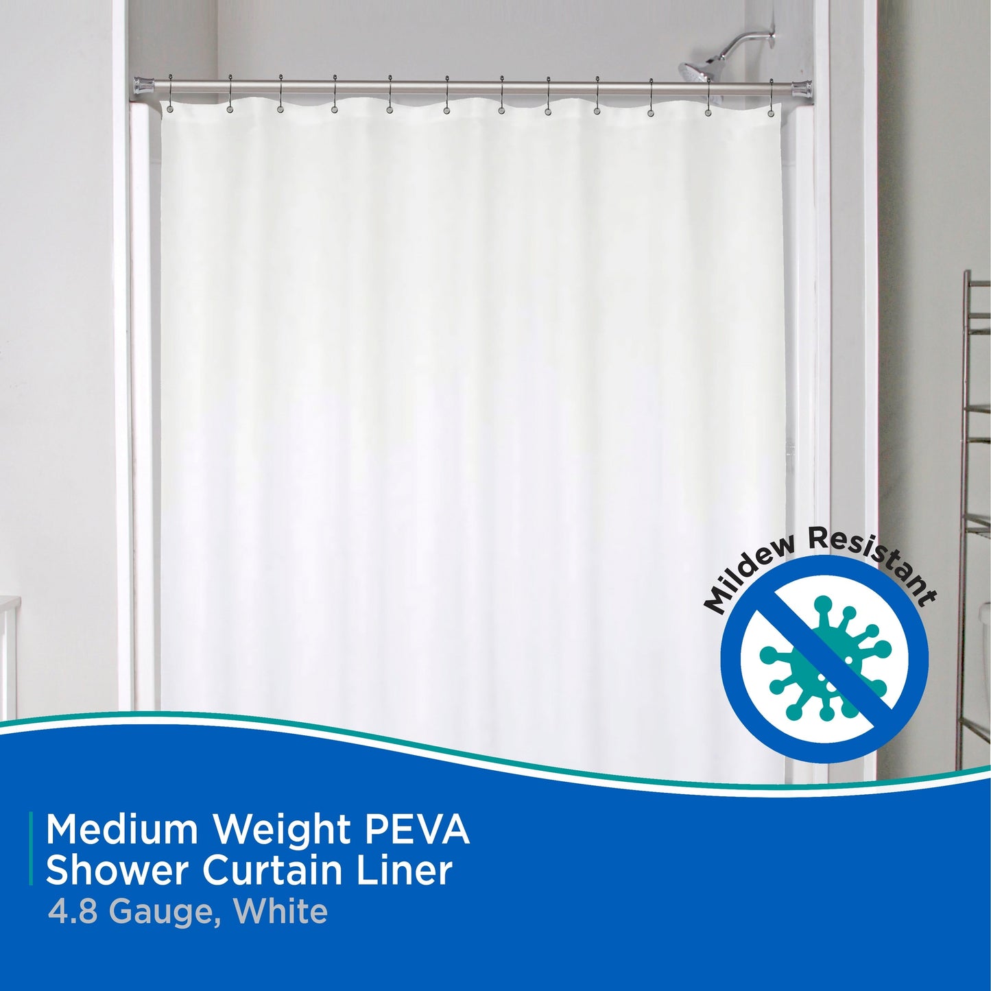 Kenney Medium Weight PEVA Shower Curtain Liner, 70 W x 72 H, 2-Pack