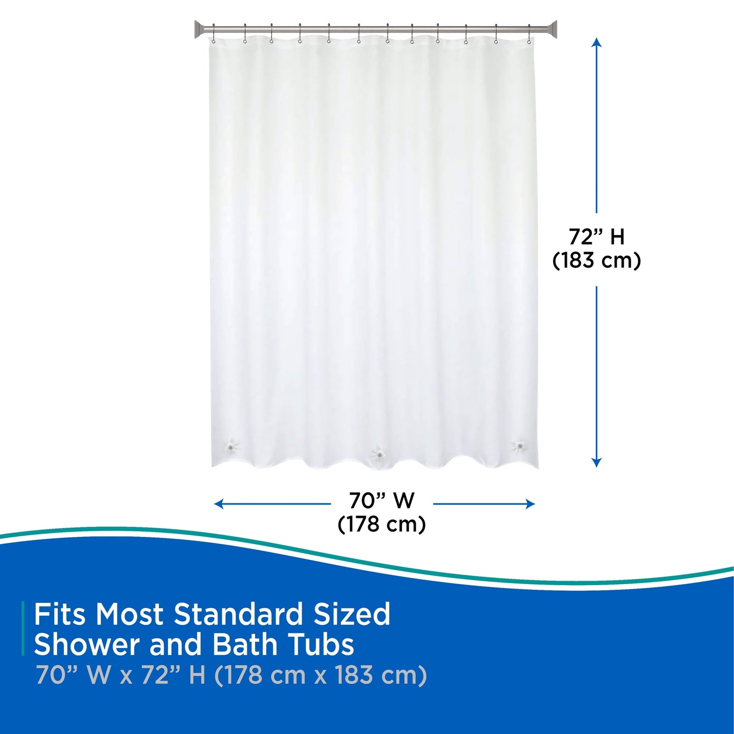 Kenney Medium Weight PEVA Shower Curtain Liner, 70 W x 72 H, 2-Pack