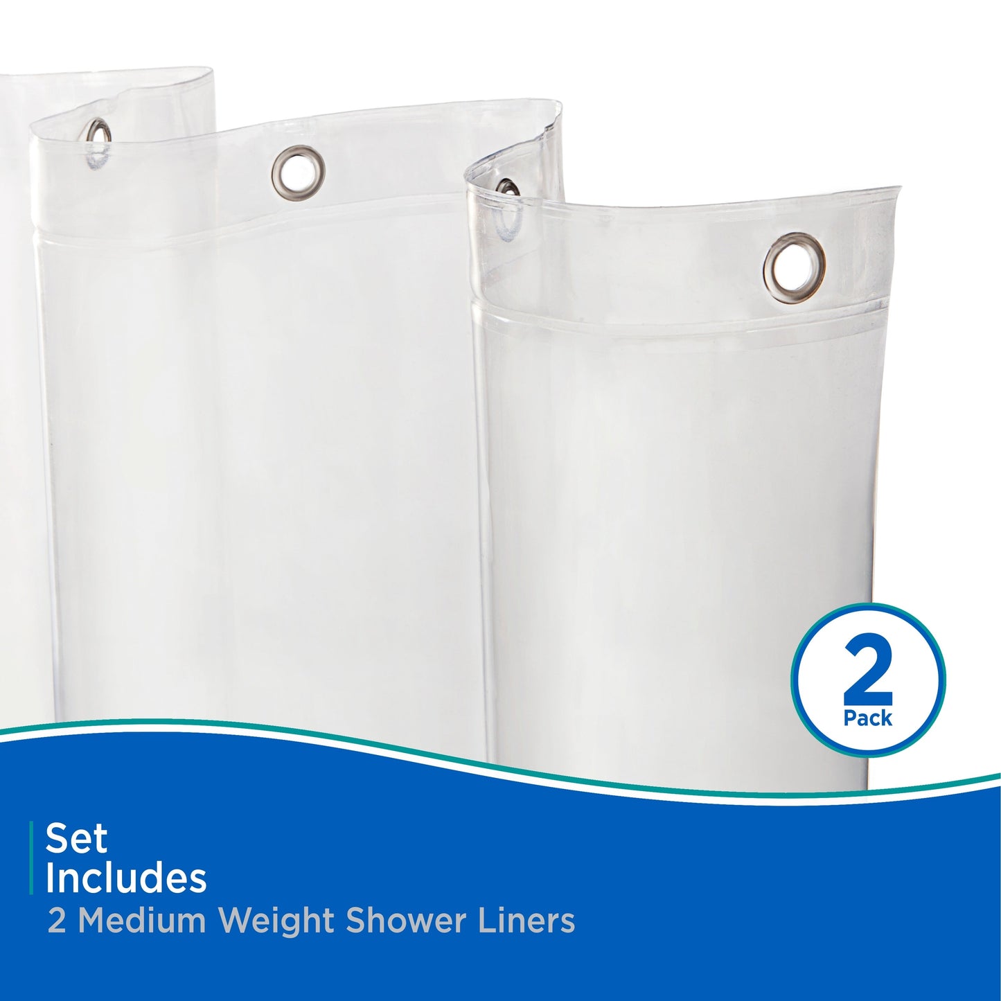 Kenney Medium Weight PEVA Shower Curtain Liner, 70 W x 72 H, 2-Pack
