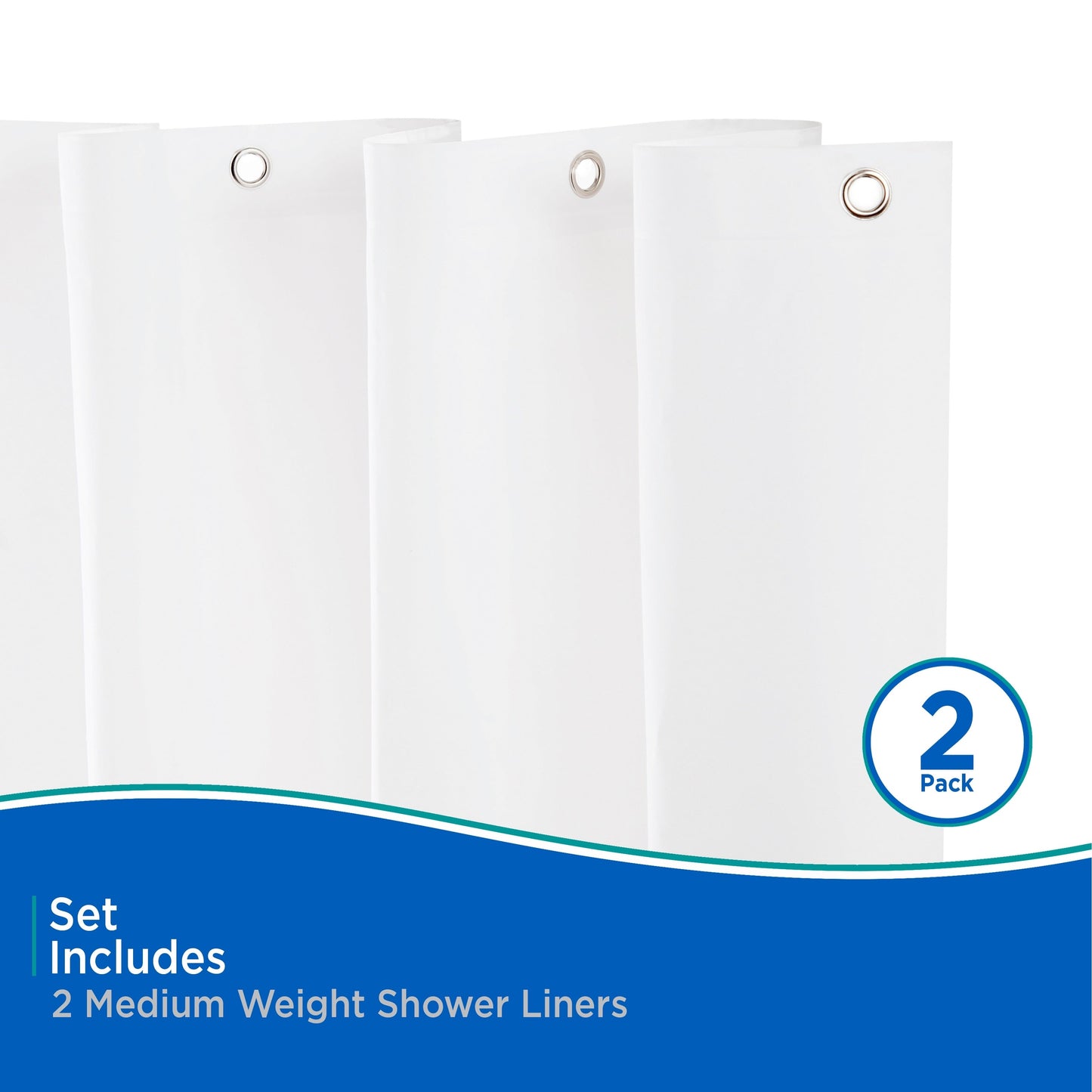 Kenney Medium Weight PEVA Shower Curtain Liner, 70 W x 72 H, 2-Pack