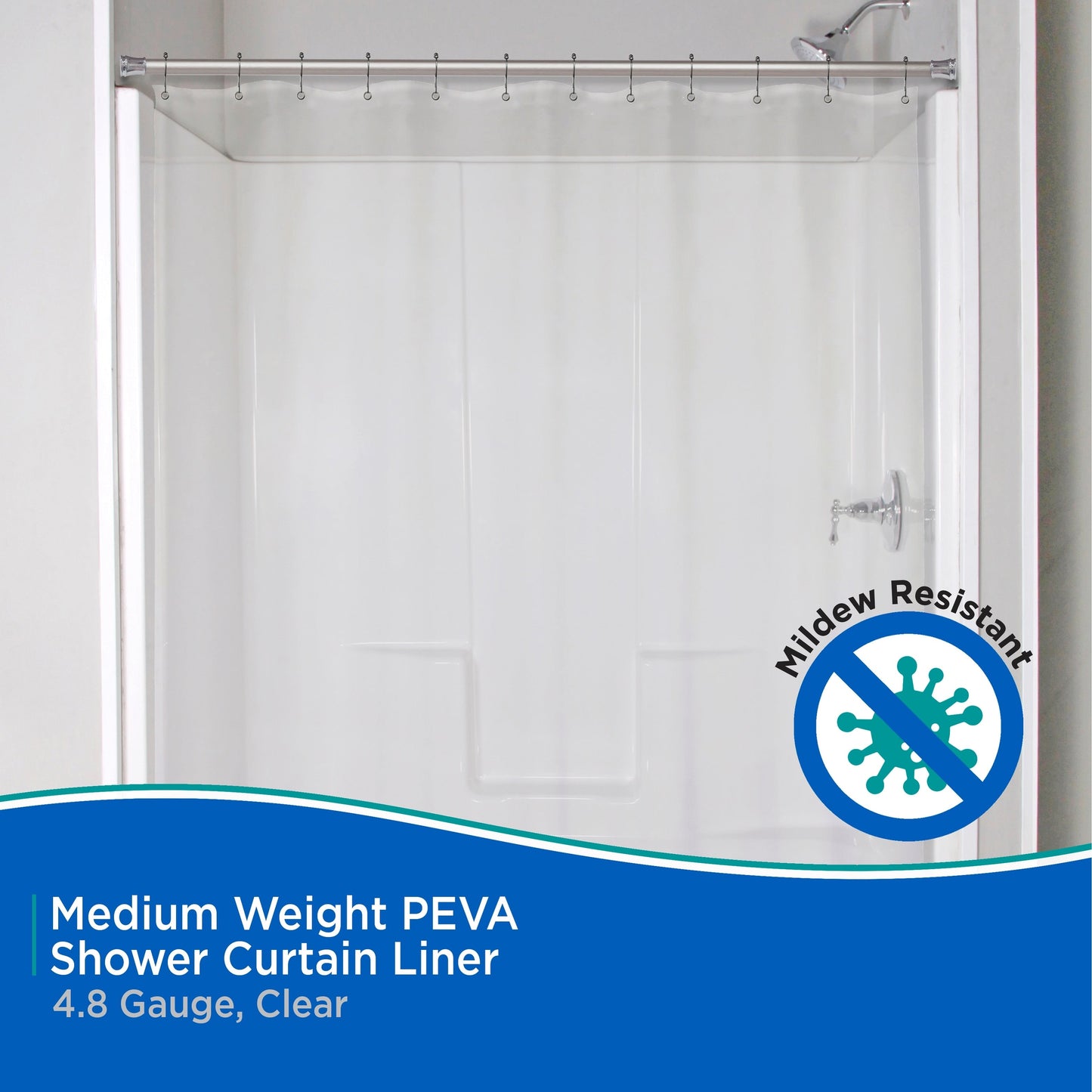Kenney Medium Weight PEVA Shower Curtain Liner, 70 W x 72 H, 2-Pack