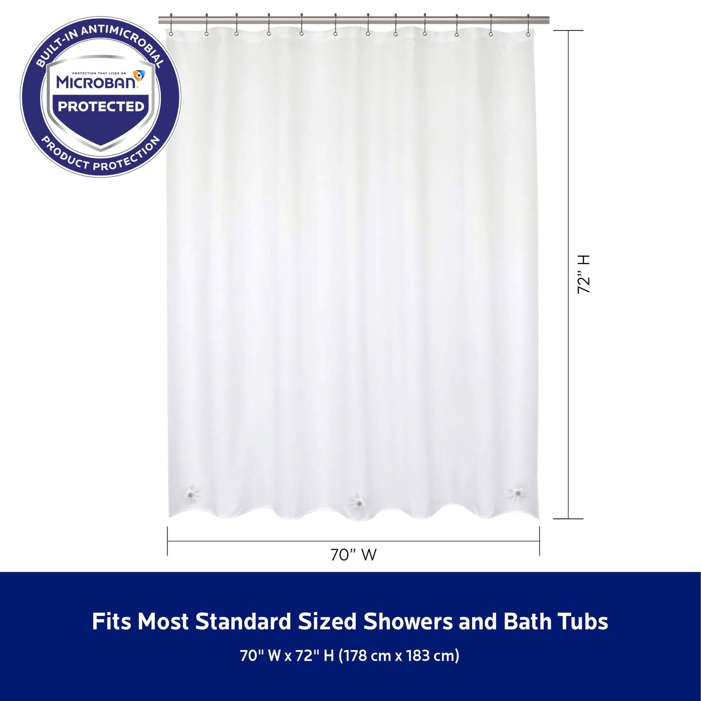 Kenney Microban Protected Heavyweight PEVA Shower Liner, 70 W x 72 H