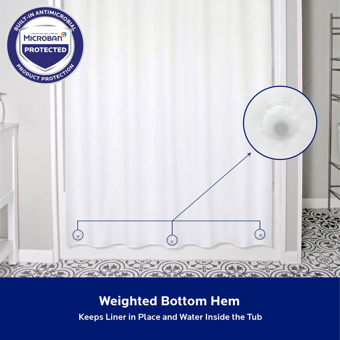 Kenney Microban Protected Heavyweight PEVA Shower Liner, 70 W x 72 H