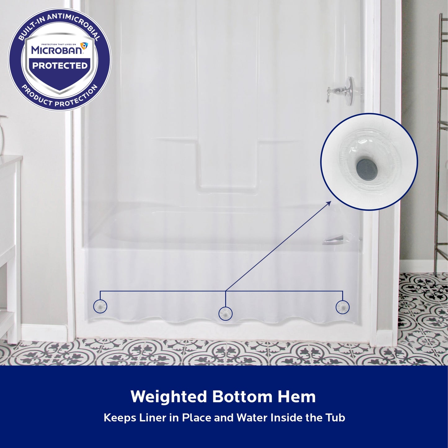 Kenney Microban Protected Heavyweight PEVA Shower Liner, 70 W x 72 H