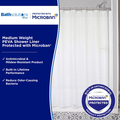 Kenney Microban Protected Medium Weight PEVA Shower Liner, 70 W x 72 H