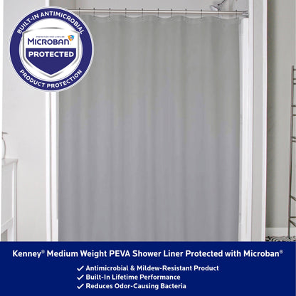 Kenney Microban Protected Medium Weight PEVA Shower Liner, 70 W x 72 H