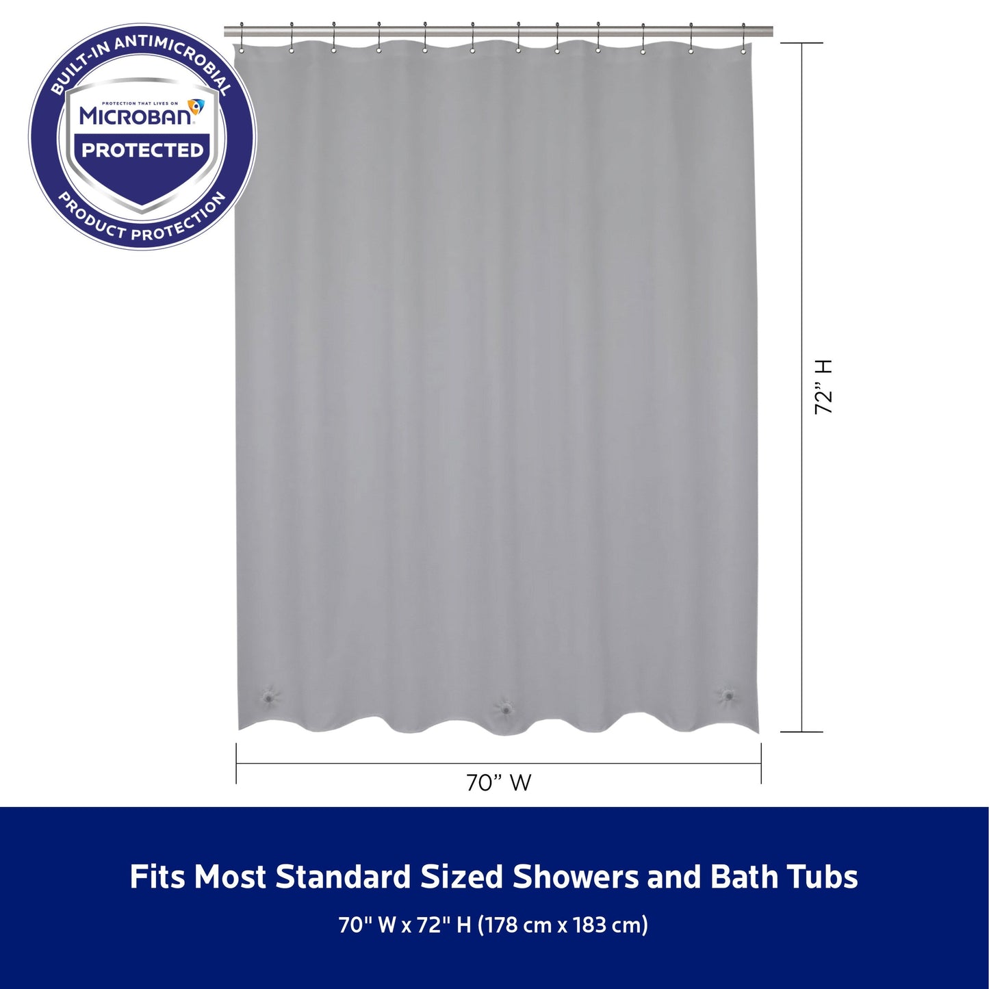 Kenney Microban Protected Medium Weight PEVA Shower Liner, 70 W x 72 H