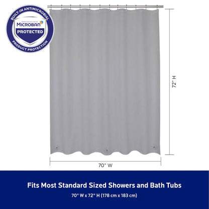 Kenney Microban Protected Medium Weight PEVA Shower Liner, 70 W x 72 H