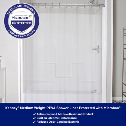 Kenney Microban Protected Medium Weight PEVA Shower Liner, 70 W x 72 H