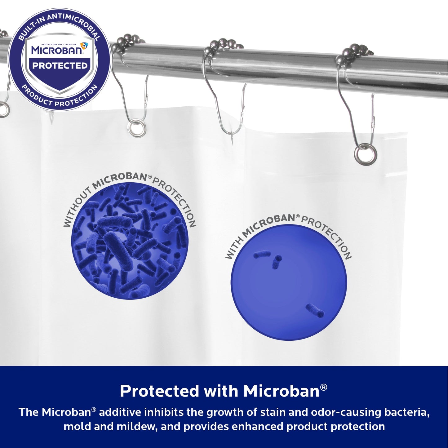 Kenney Microban Protected Medium Weight PEVA Shower Liner, 70 W x 72 H