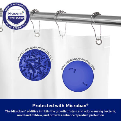 Kenney Microban Protected Medium Weight PEVA Shower Liner, 70 W x 72 H