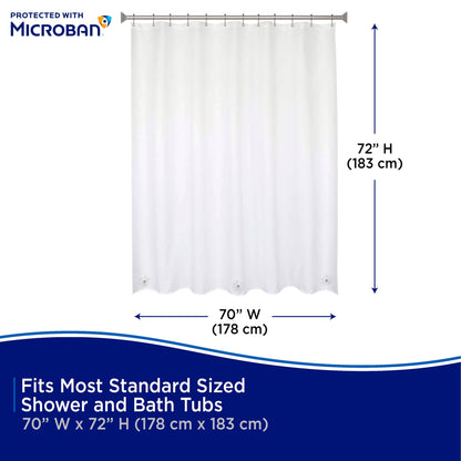 Kenney Microban Protected Medium Weight PEVA Shower Liner, 70 W x 72 H