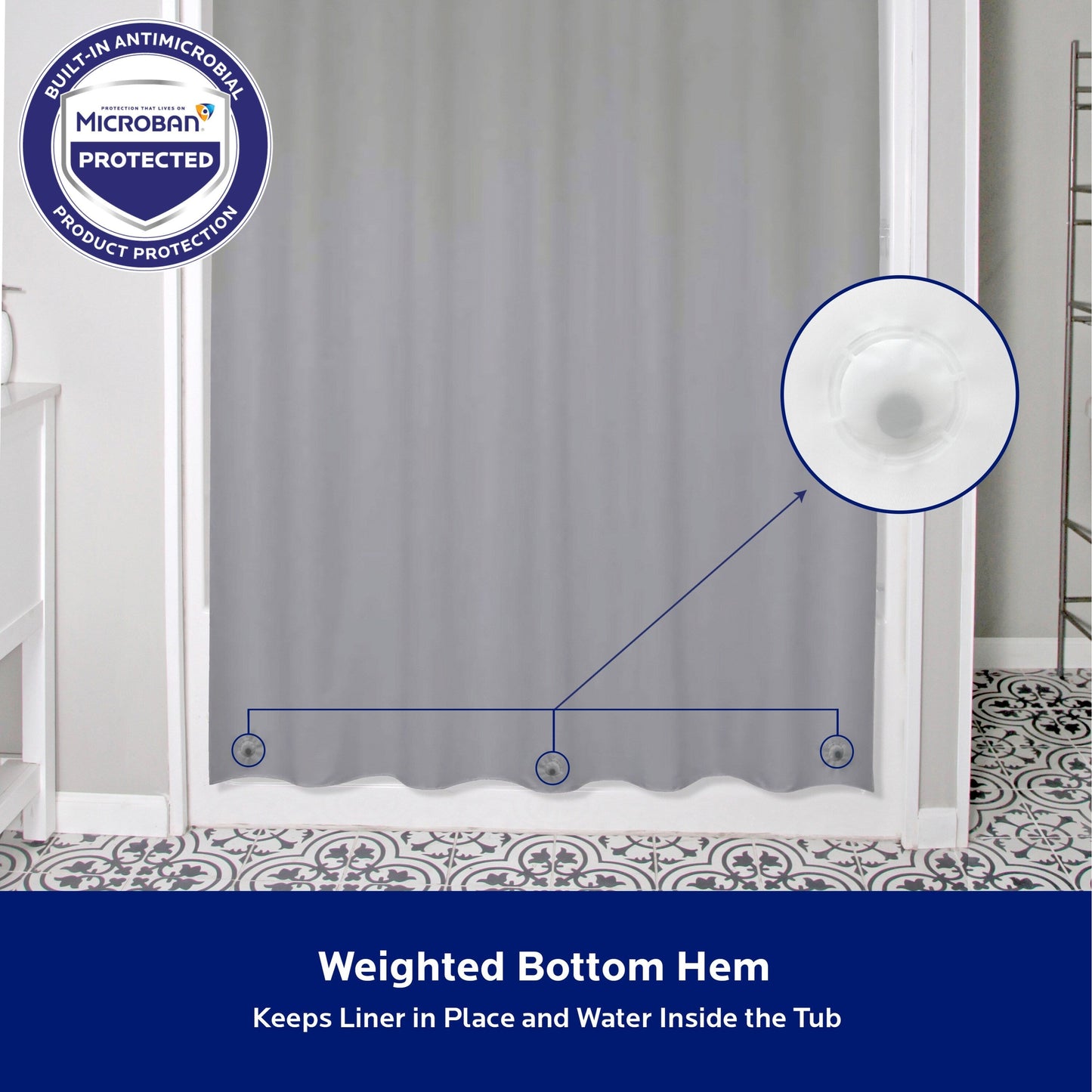 Kenney Microban Protected Medium Weight PEVA Shower Liner, 70 W x 72 H