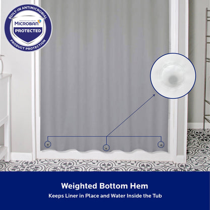 Kenney Microban Protected Medium Weight PEVA Shower Liner, 70 W x 72 H