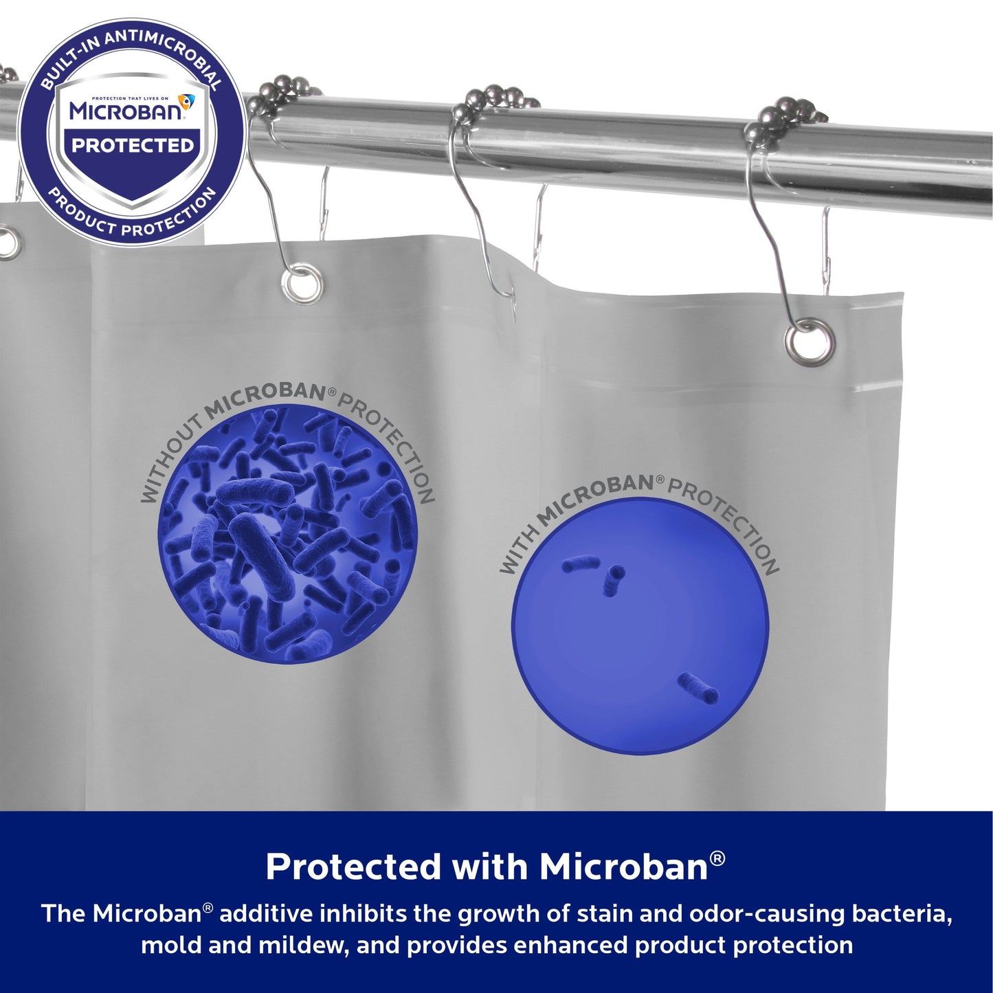 Kenney Microban Protected Medium Weight PEVA Shower Liner, 70 W x 72 H