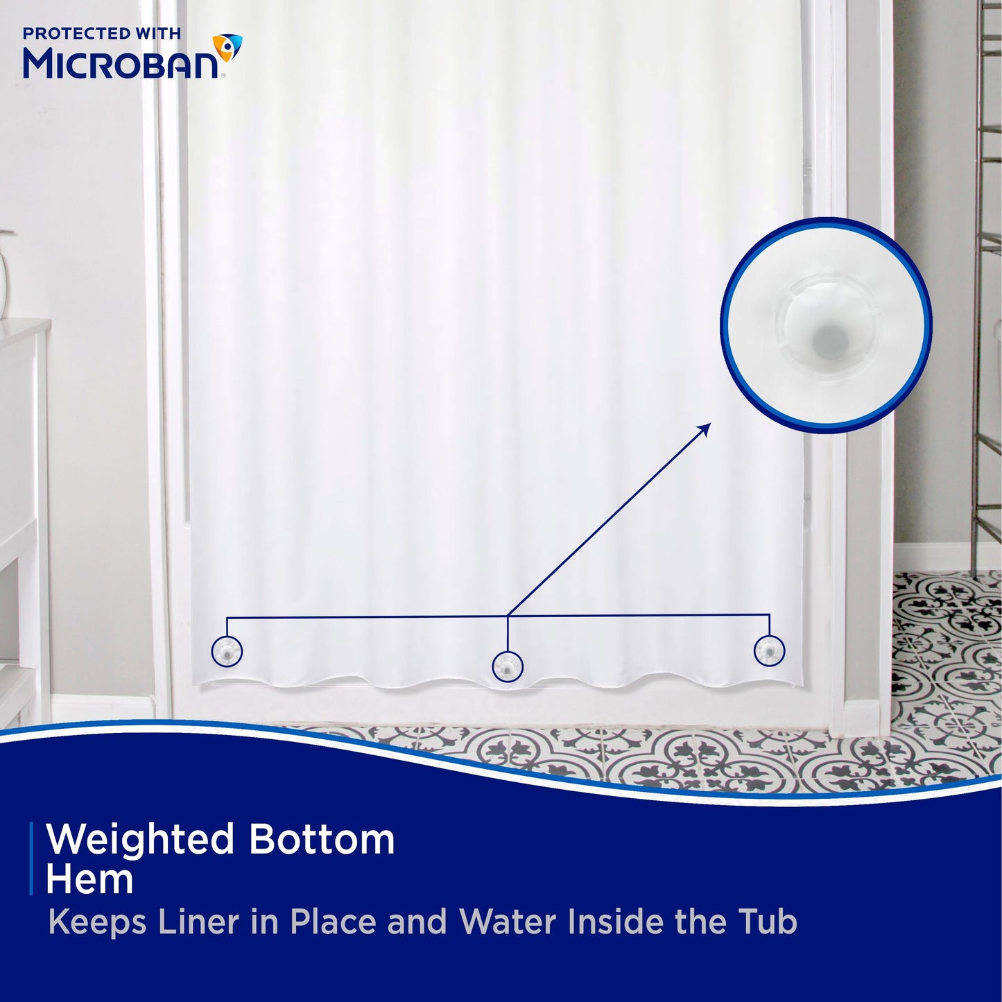 Kenney Microban Protected Medium Weight PEVA Shower Liner, 70 W x 72 H