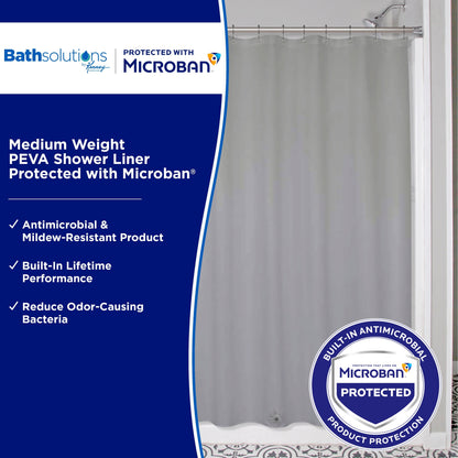 Kenney Microban Protected Medium Weight PEVA Shower Liner, 70 W x 72 H