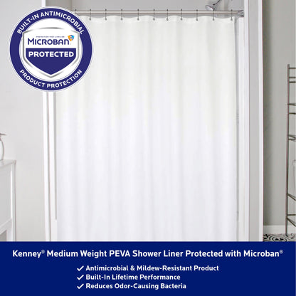 Kenney Microban Protected Medium Weight PEVA Shower Liner, 70 W x 72 H