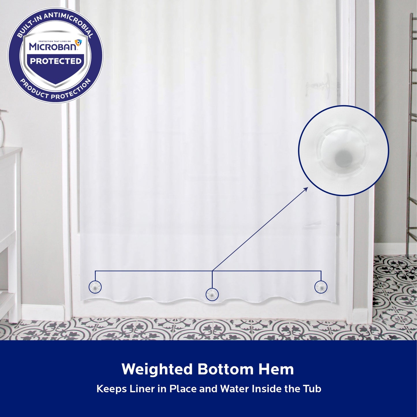 Kenney Microban Protected Medium Weight PEVA Shower Liner, 70 W x 72 H