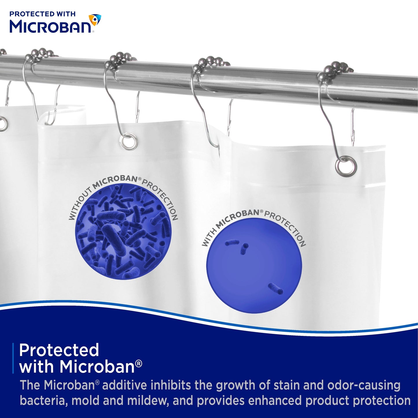 Kenney Microban Protected Medium Weight PEVA Shower Liner, 70 W x 72 H