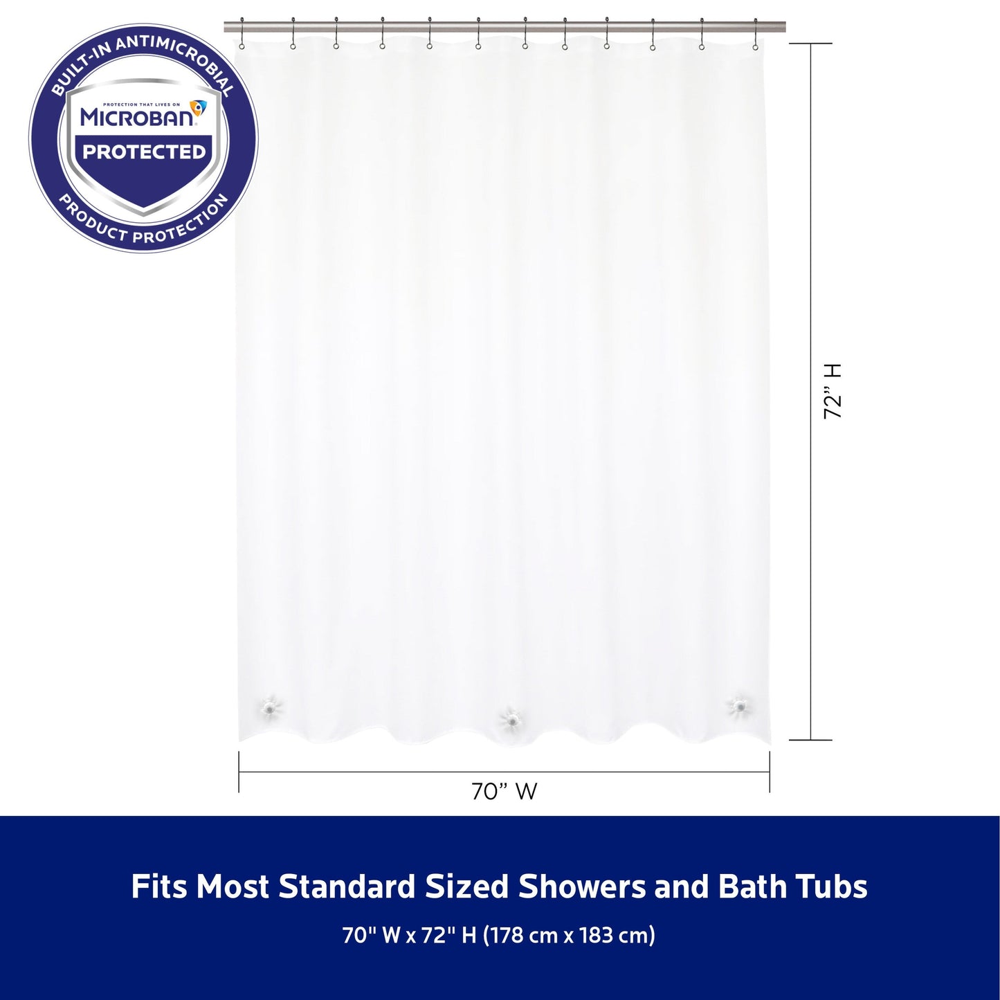 Kenney Microban Protected Medium Weight PEVA Shower Liner, 70 W x 72 H
