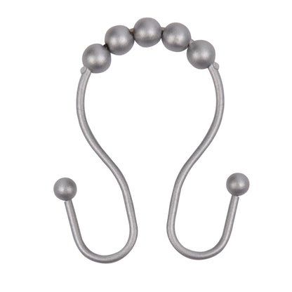 Kenney Rust-Proof Beaded Roller Shower Curtain Double Hooks, Set of 12 - Matte Grey