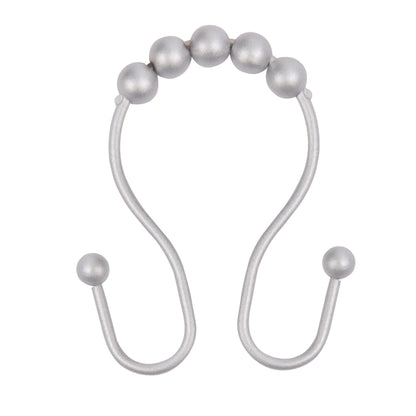 Kenney Rust-Proof Beaded Roller Shower Curtain Double Hooks, Set of 12 - Matte Grey