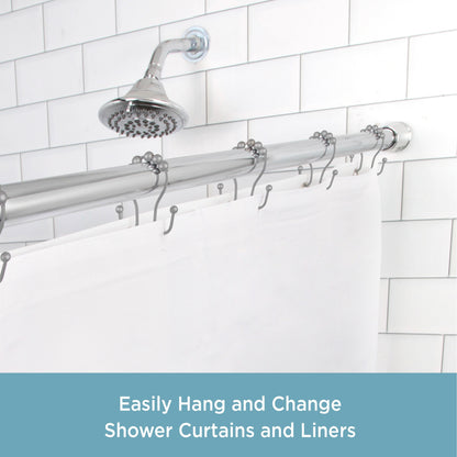 Kenney Rust-Proof Beaded Roller Shower Curtain Double Hooks, Set of 12 - Matte Grey