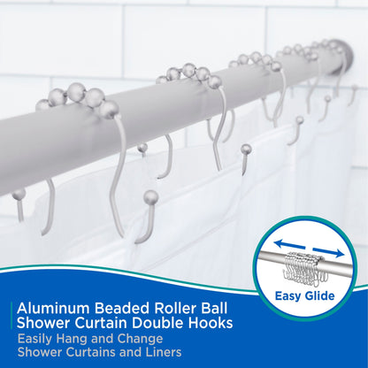 Kenney Rust-Proof Beaded Roller Shower Curtain Double Hooks, Set of 12 - Matte Grey