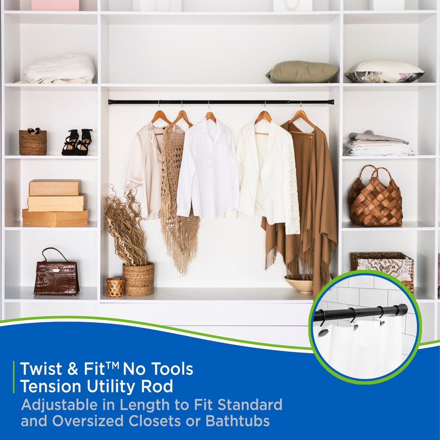 Kenney Twist & Fit 1 Tension Utility Rod, 48-84