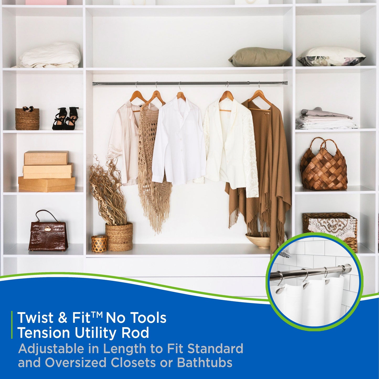 Kenney Twist & Fit 1 Tension Utility Rod, 48-84