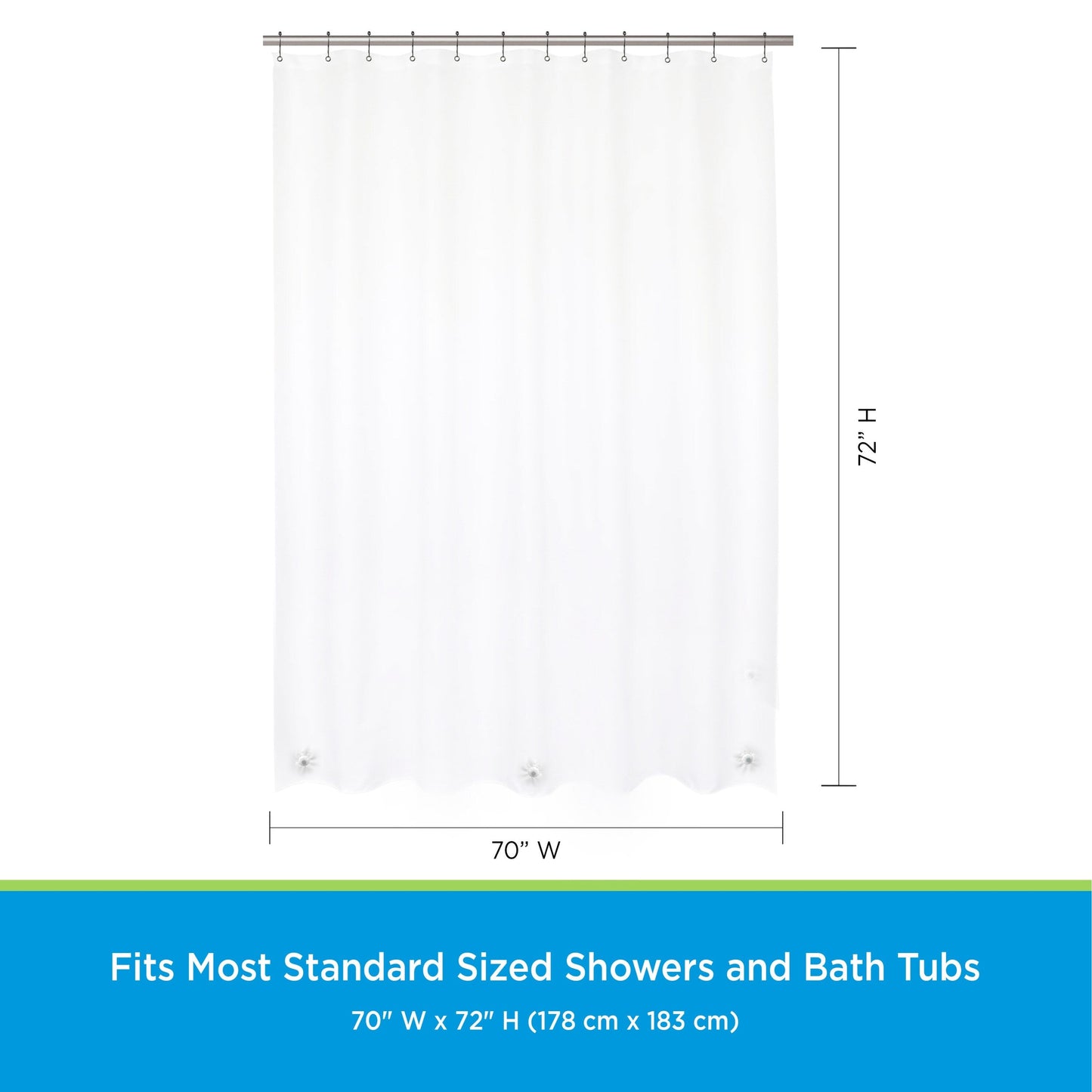 Kenney microCLEAN Antimicrobial Protection Medium Weight PEVA Shower Curtain Liner, 70 W x 72 H