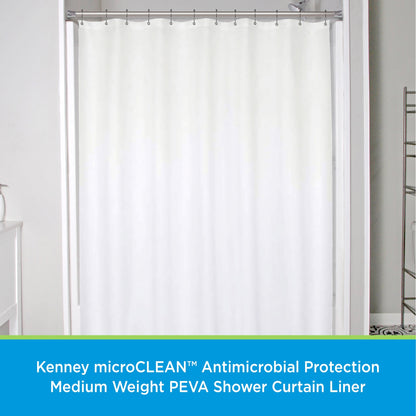 Kenney microCLEAN Antimicrobial Protection Medium Weight PEVA Shower Curtain Liner, 70 W x 72 H