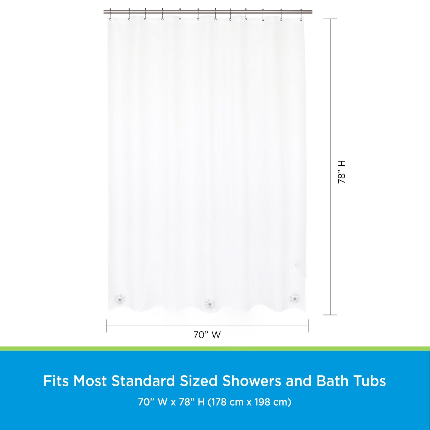 Kenney microCLEAN Antimicrobial Protection Medium Weight PEVA Shower Curtain Liner, 70 W x 72 H