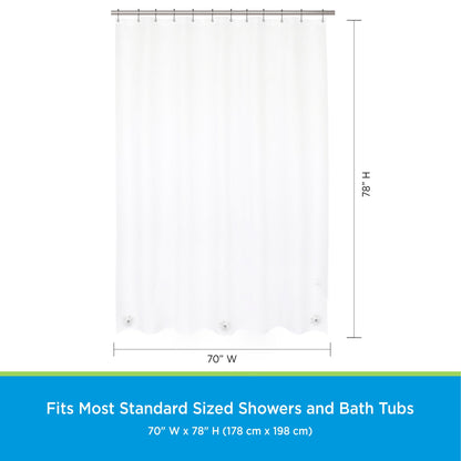Kenney microCLEAN Antimicrobial Protection Medium Weight PEVA Shower Curtain Liner, 70 W x 72 H